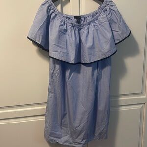 J crew small knee length light blue top large ruffle around chest off shoulder?